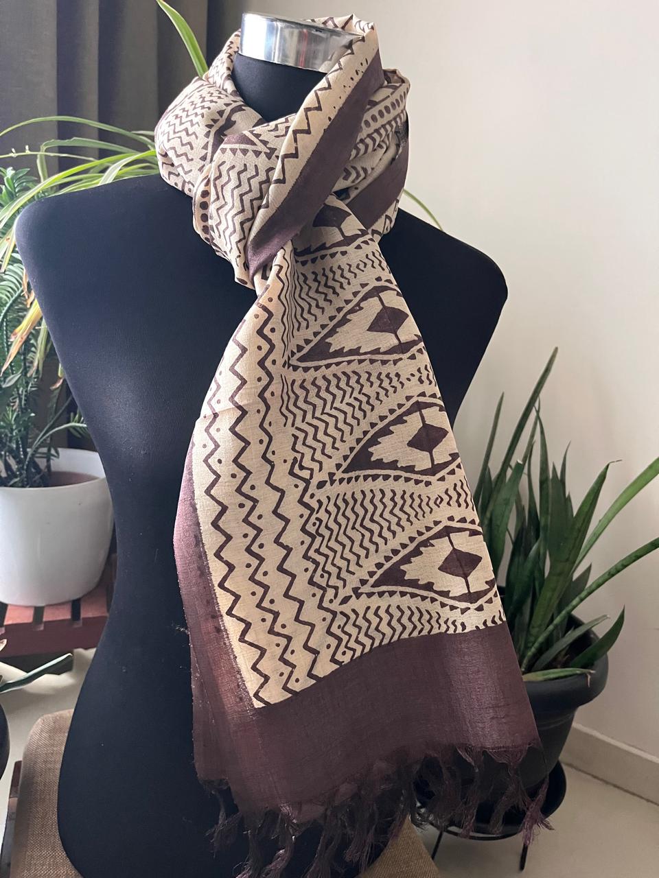 Pure Tussar Silk Handblock Printed Stole