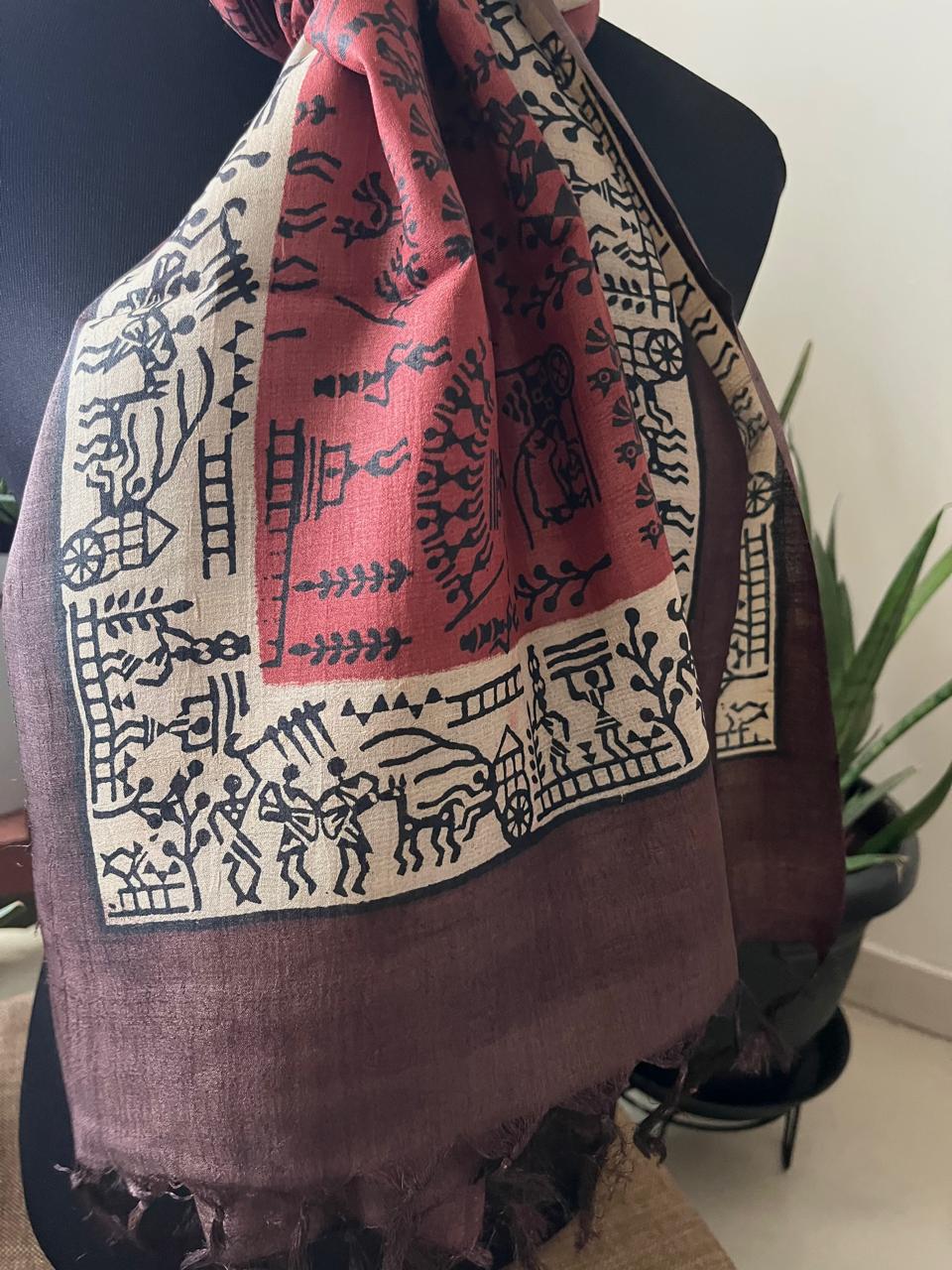 Pure Tussar Silk Handblock Printed Stole