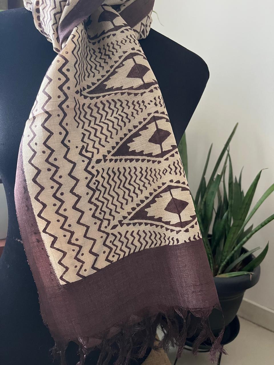 Pure Tussar Silk Handblock Printed Stole