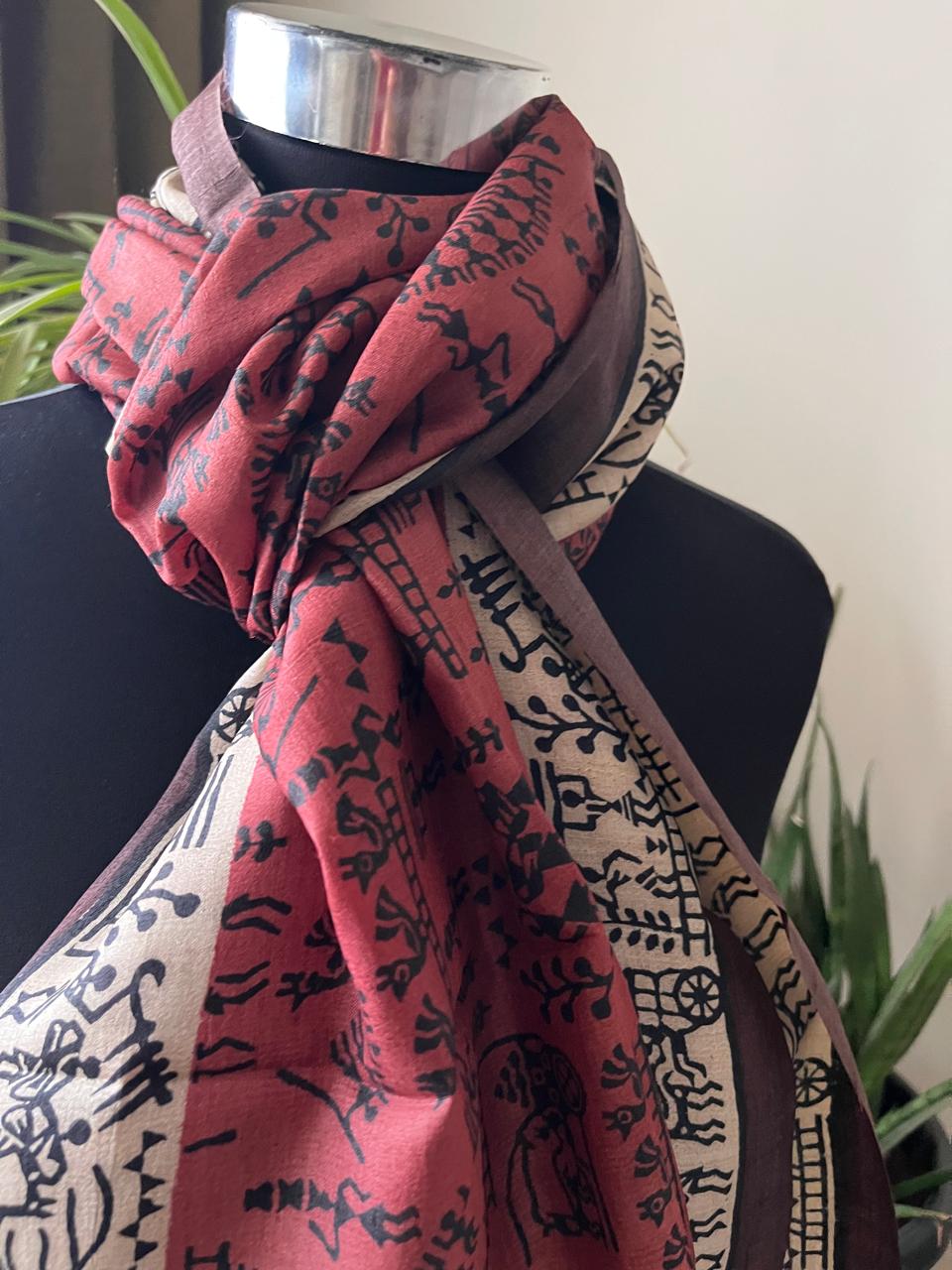 Pure Tussar Silk Handblock Printed Stole