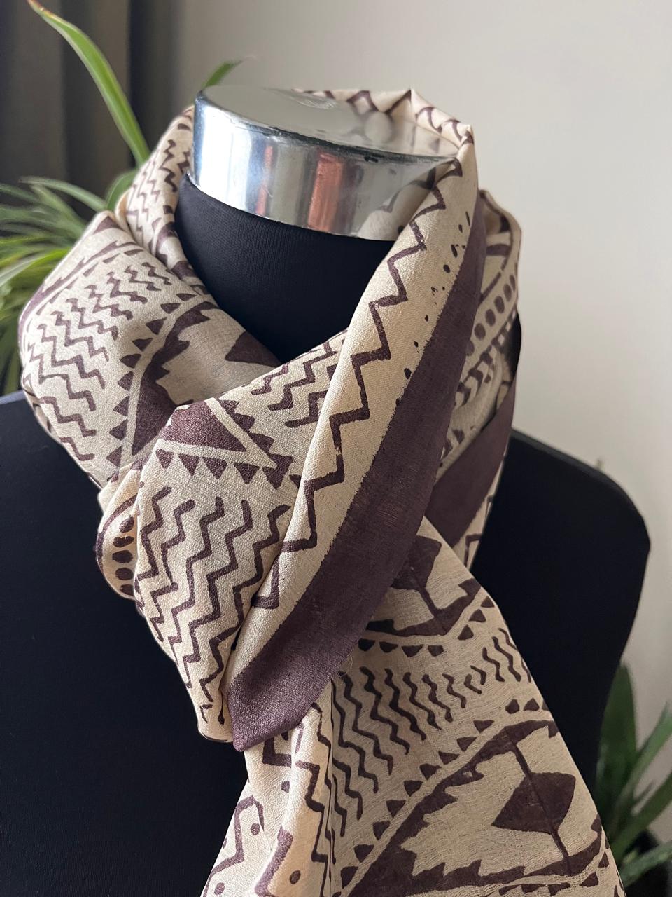 Pure Tussar Silk Handblock Printed Stole