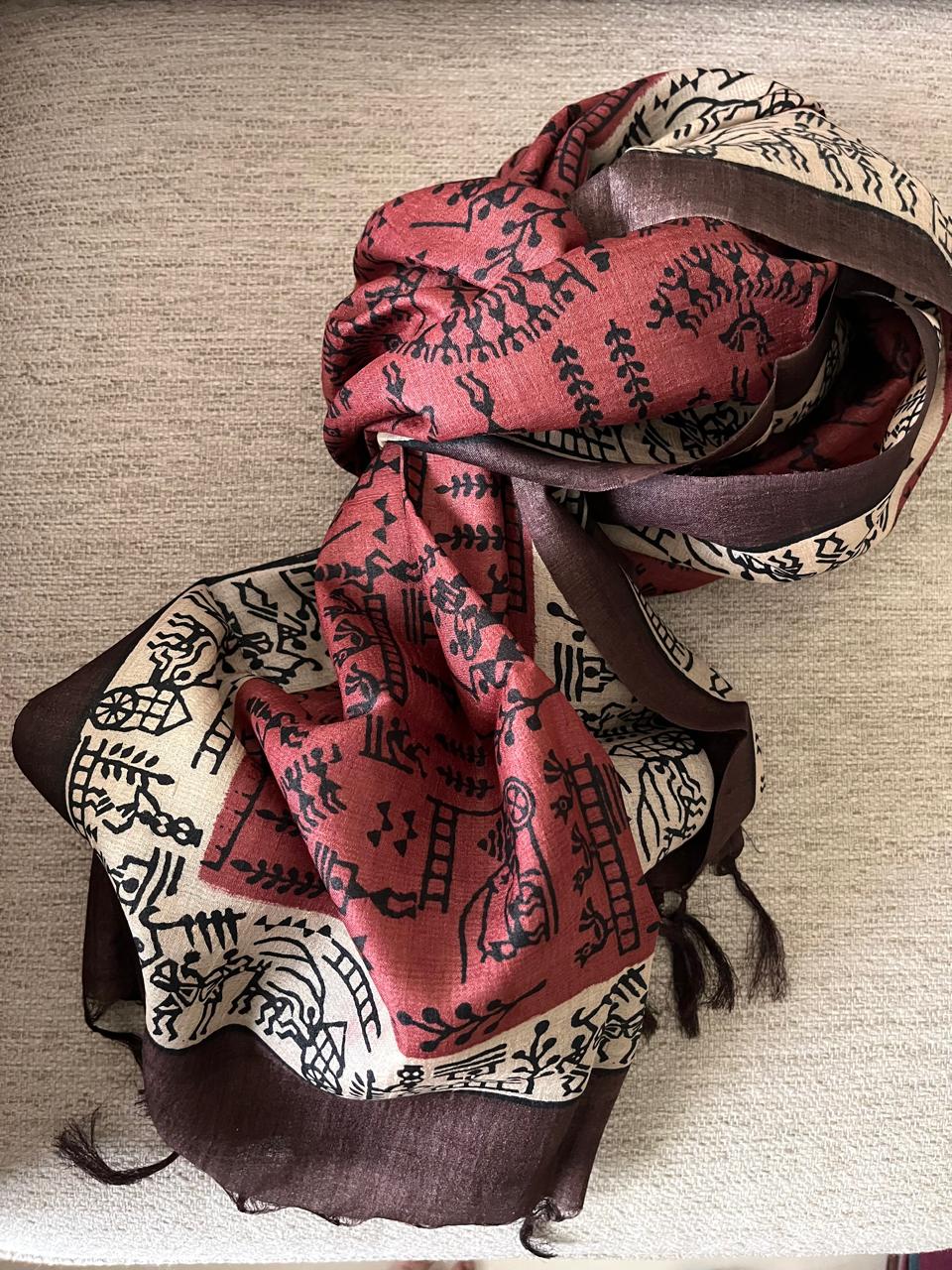 Pure Tussar Silk Handblock Printed Stole