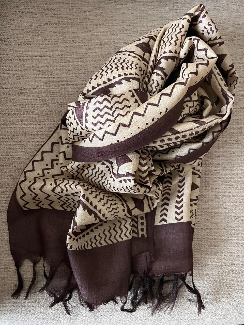 Pure Tussar Silk Handblock Printed Stole