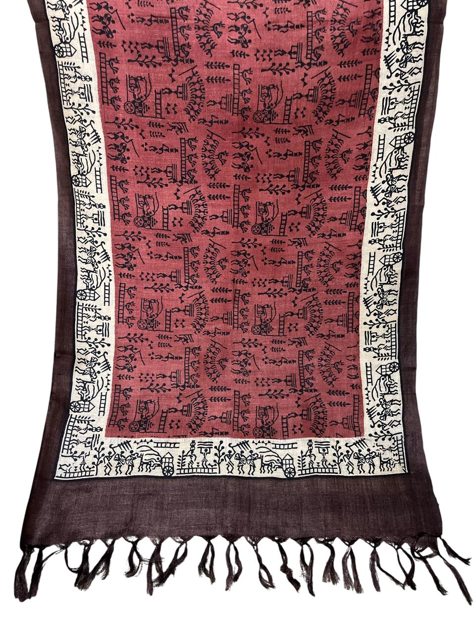 Pure Tussar Silk Handblock Printed Stole