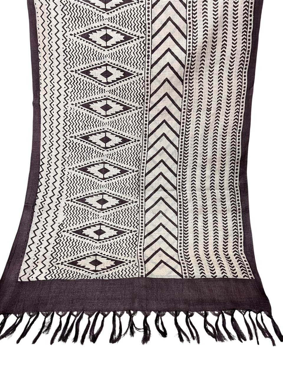 Pure Tussar Silk Handblock Printed Stole