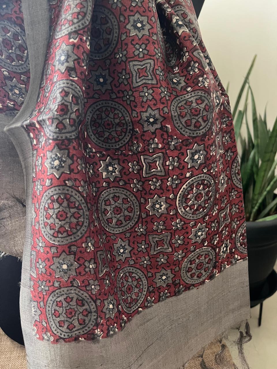 Pure Tussar Silk Handblock Printed Stole