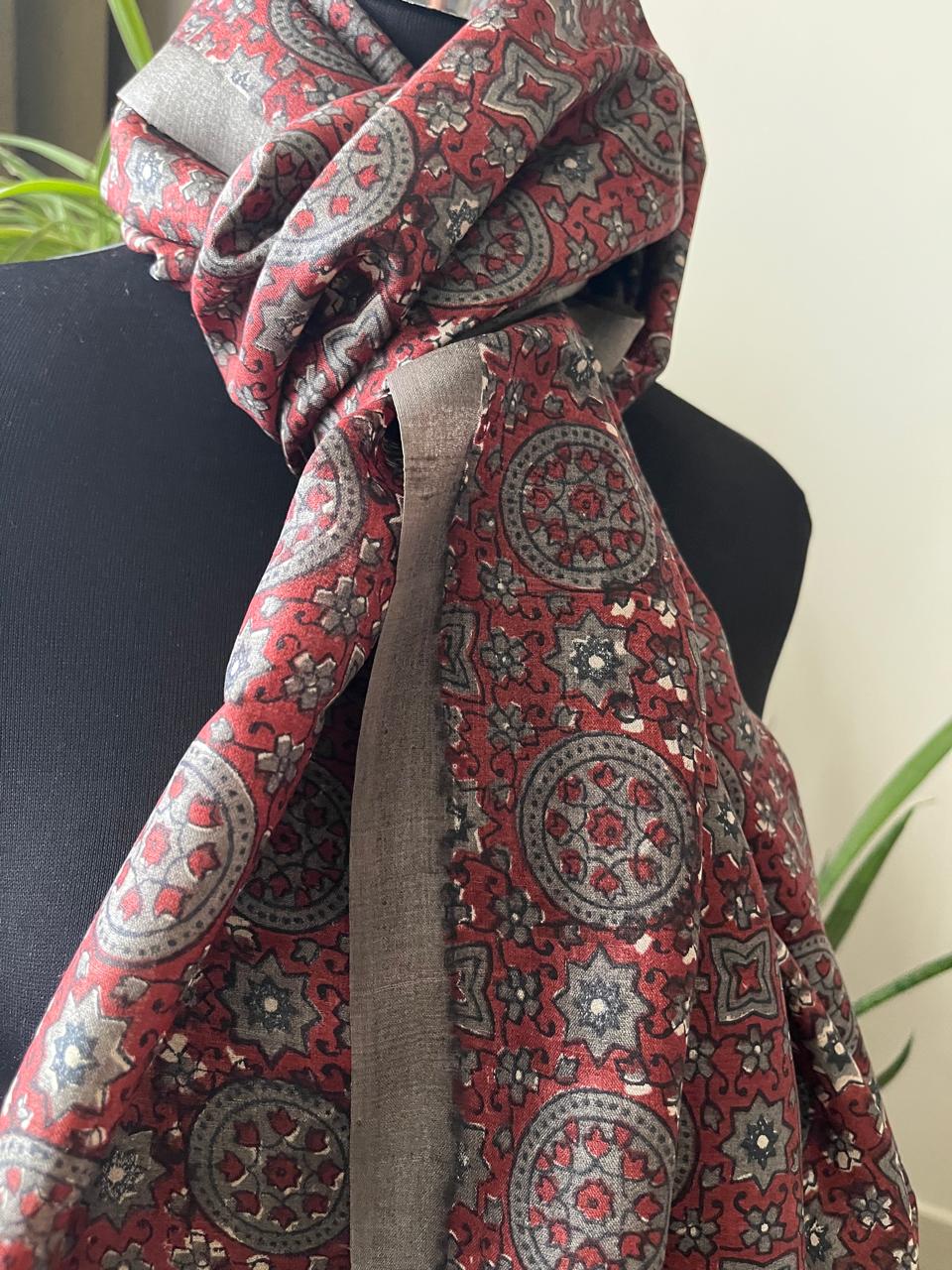 Pure Tussar Silk Handblock Printed Stole