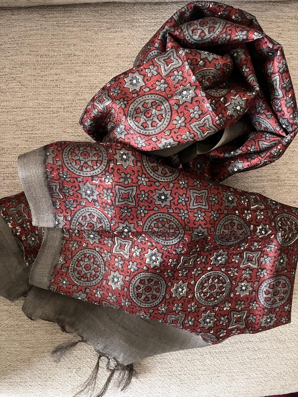 Pure Tussar Silk Handblock Printed Stole