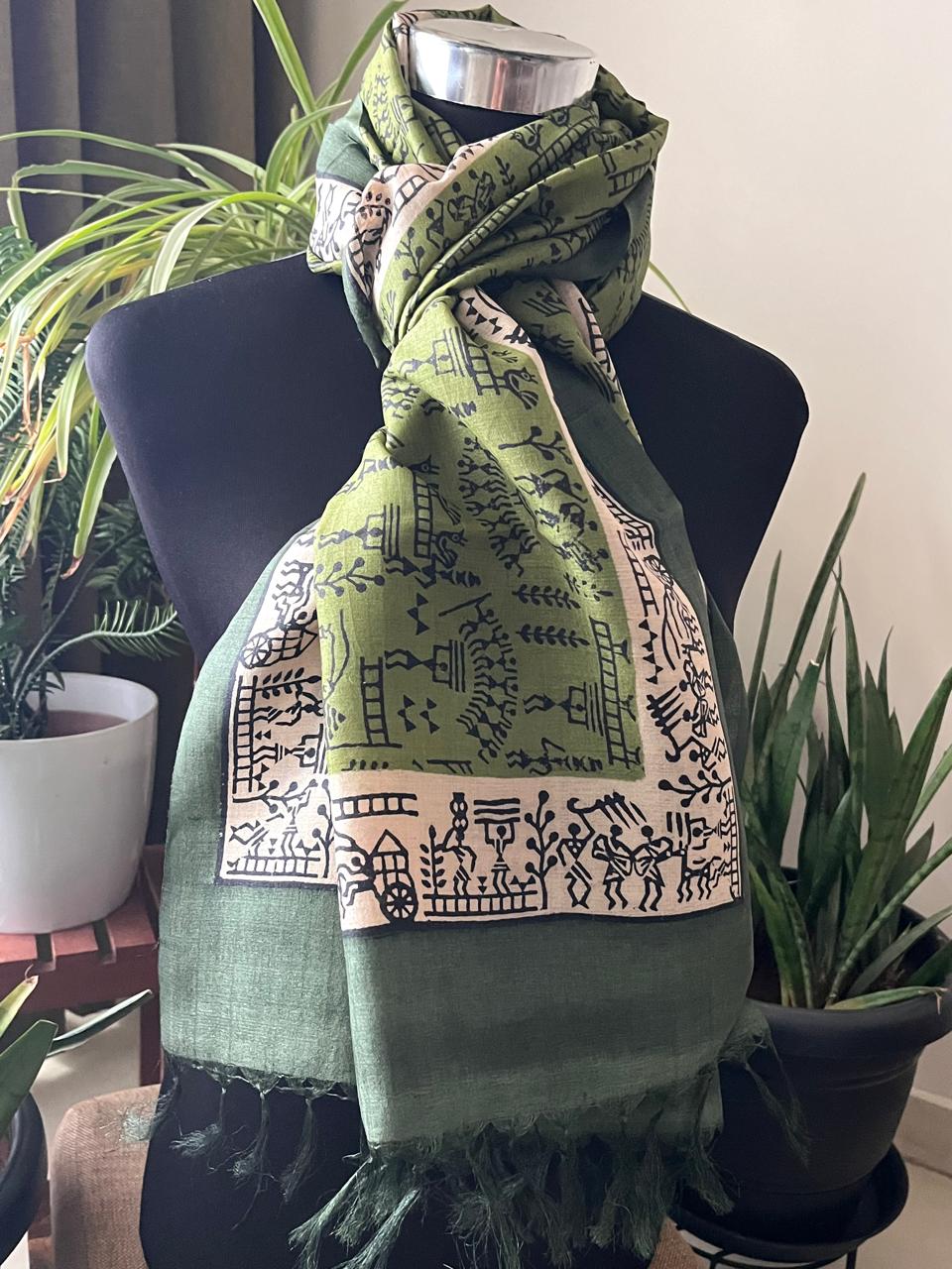 Pure Tussar Silk Handblock Printed Stole