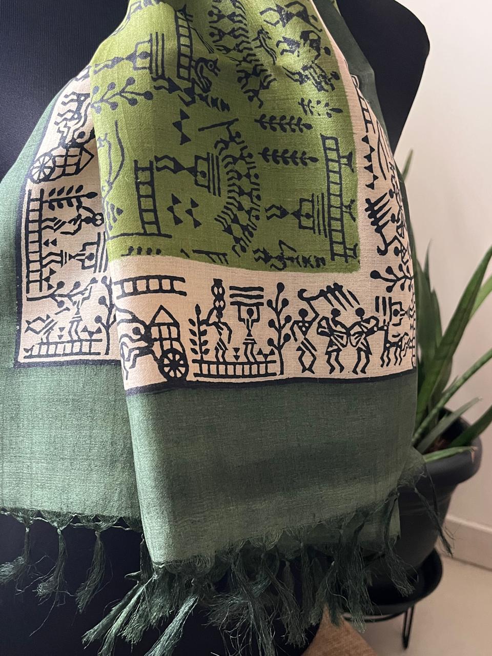 Pure Tussar Silk Handblock Printed Stole
