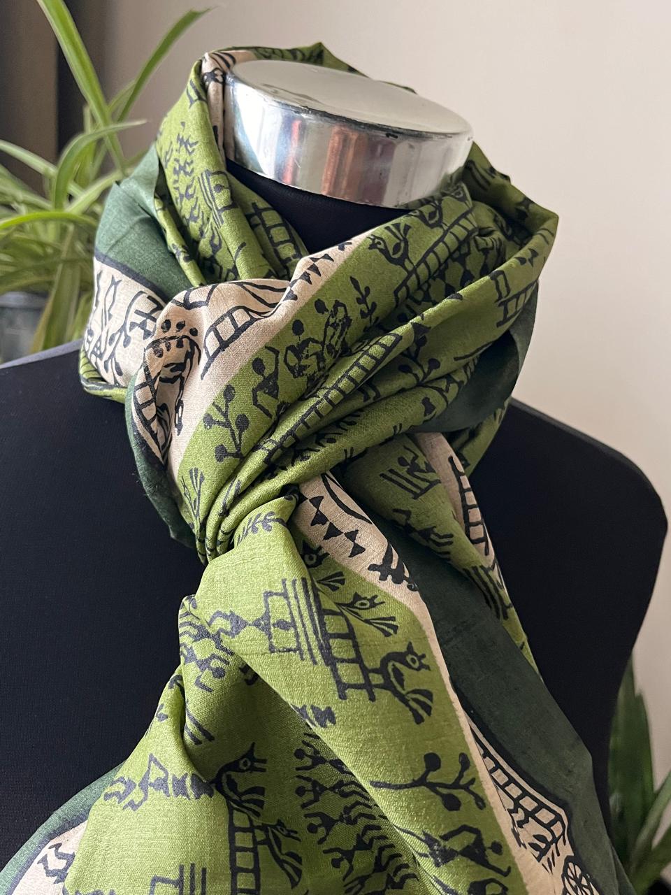 Pure Tussar Silk Handblock Printed Stole