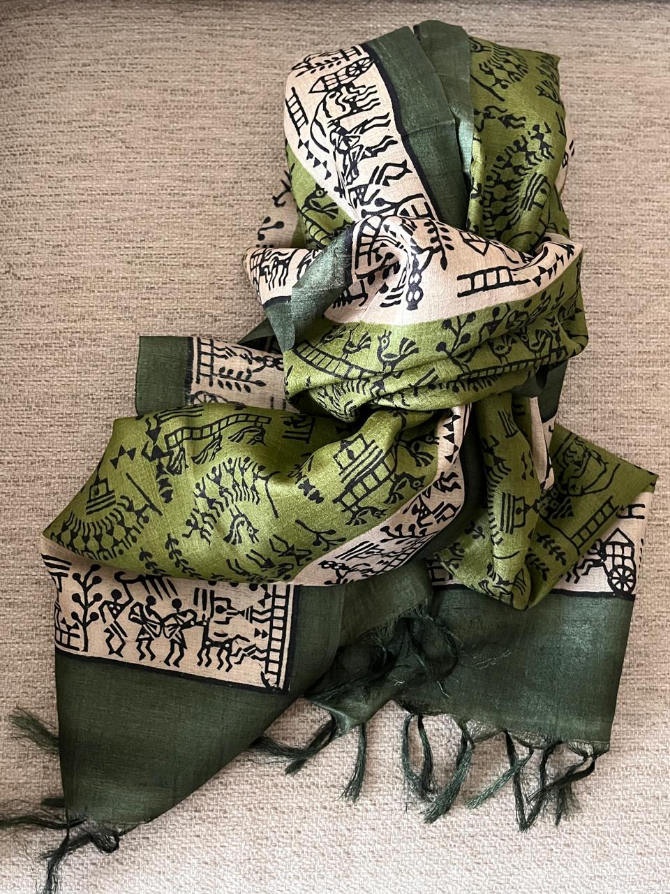 Pure Tussar Silk Handblock Printed Stole