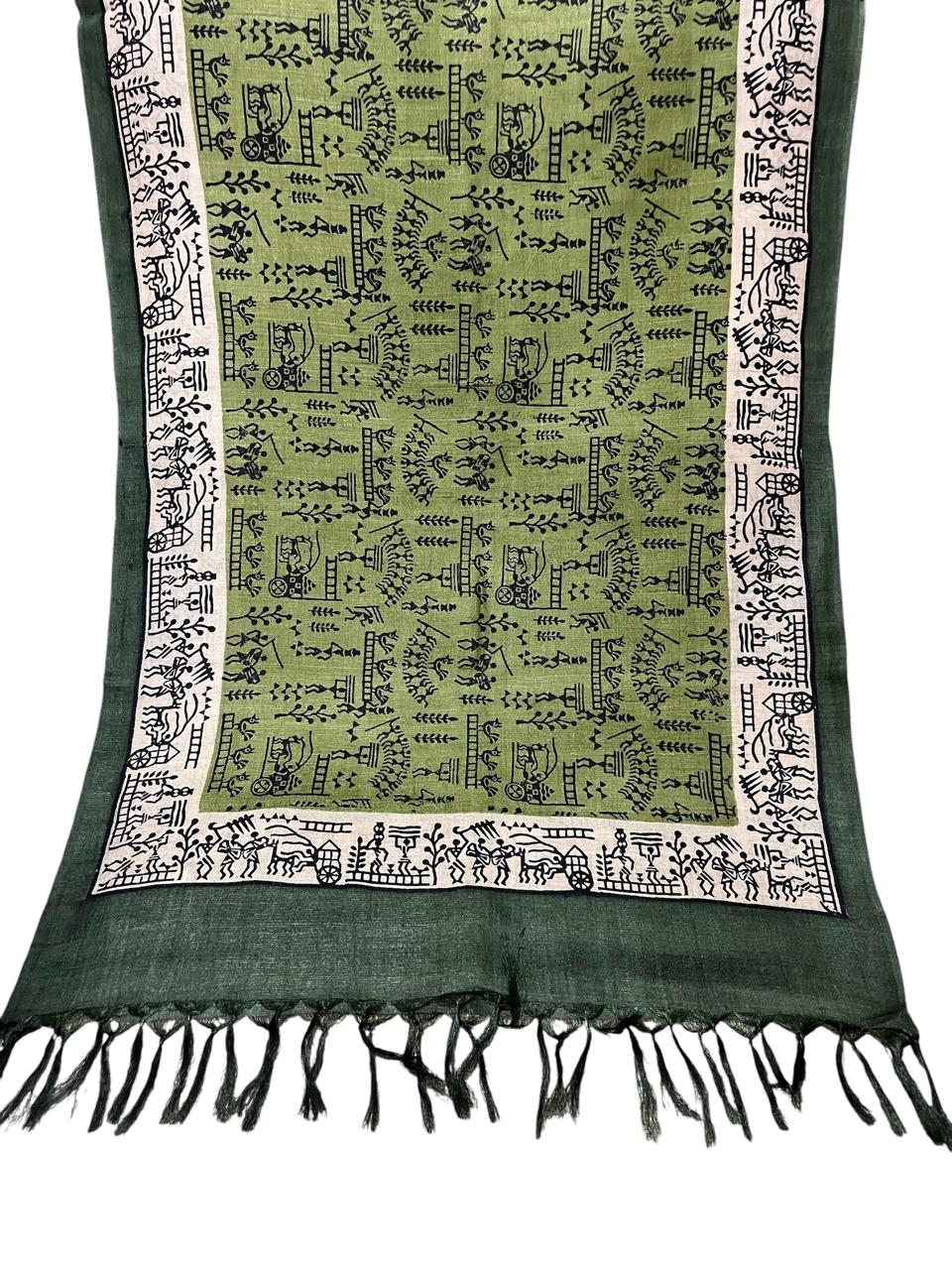 Pure Tussar Silk Handblock Printed Stole