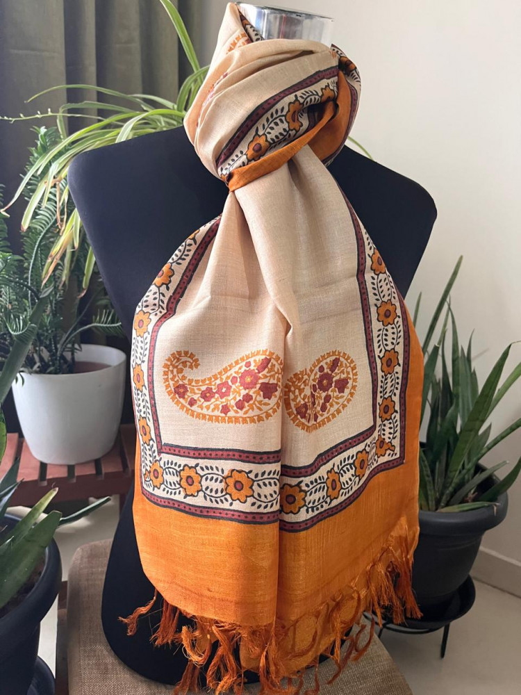 Image of Pure Tussar Silk Handblock Printed Stole