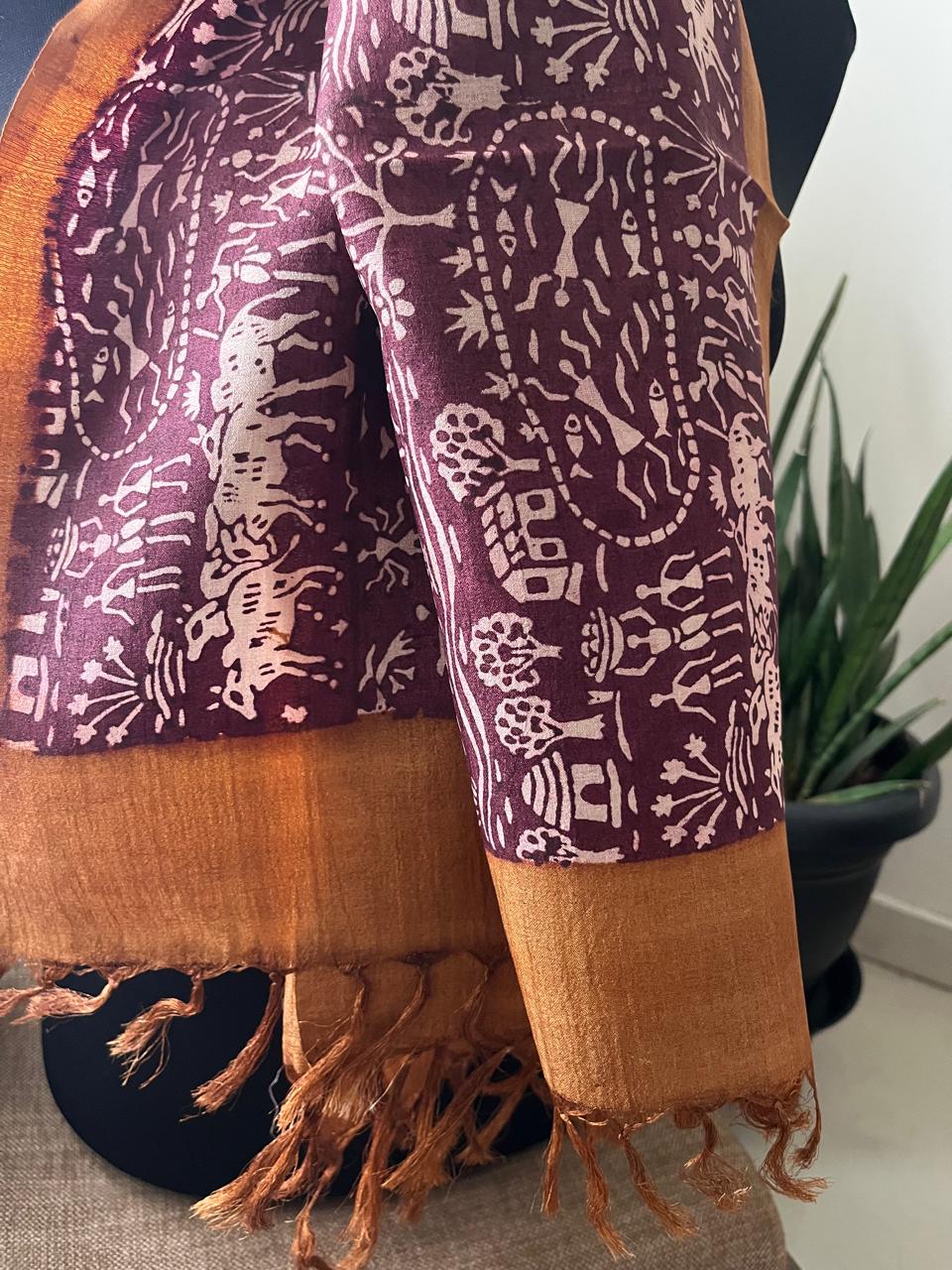 Pure Tussar Silk Handblock Printed Stole