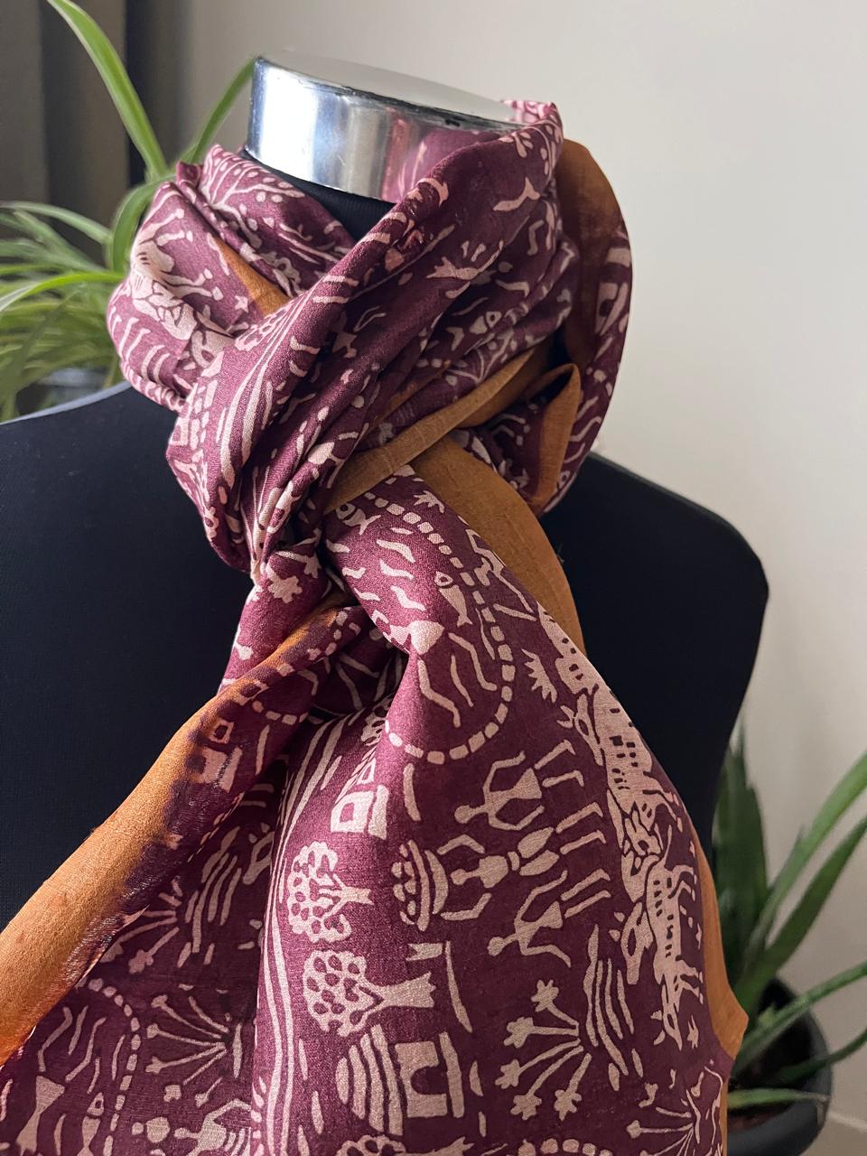 Pure Tussar Silk Handblock Printed Stole