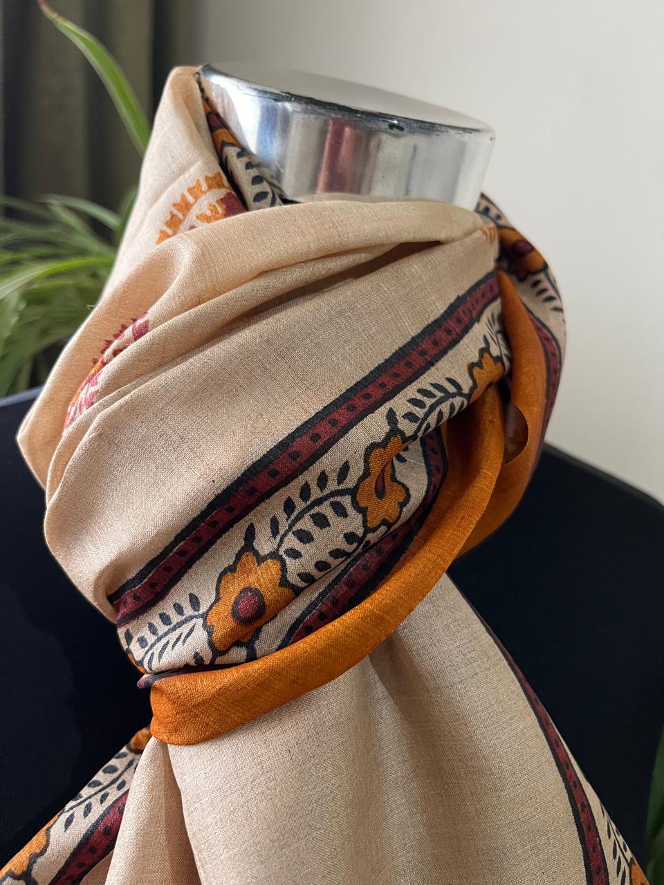 Pure Tussar Silk Handblock Printed Stole