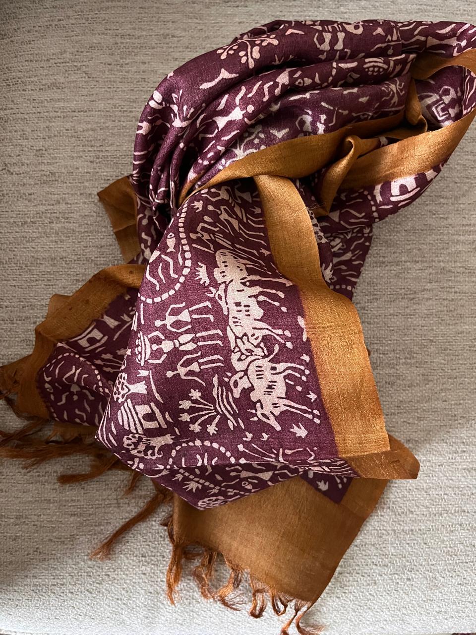 Pure Tussar Silk Handblock Printed Stole