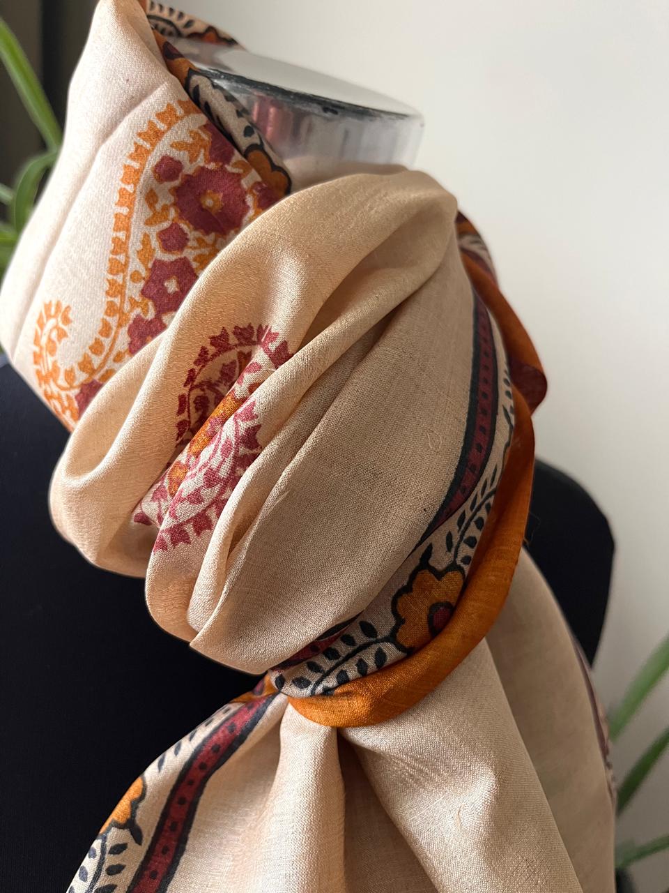 Pure Tussar Silk Handblock Printed Stole