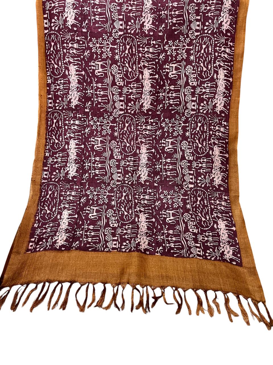 Pure Tussar Silk Handblock Printed Stole