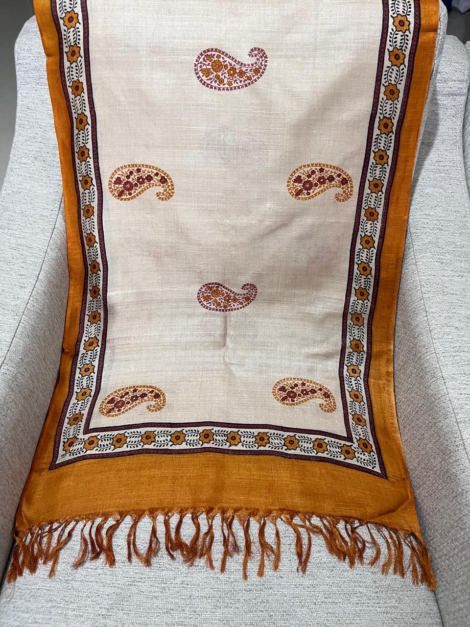 Pure Tussar Silk Handblock Printed Stole