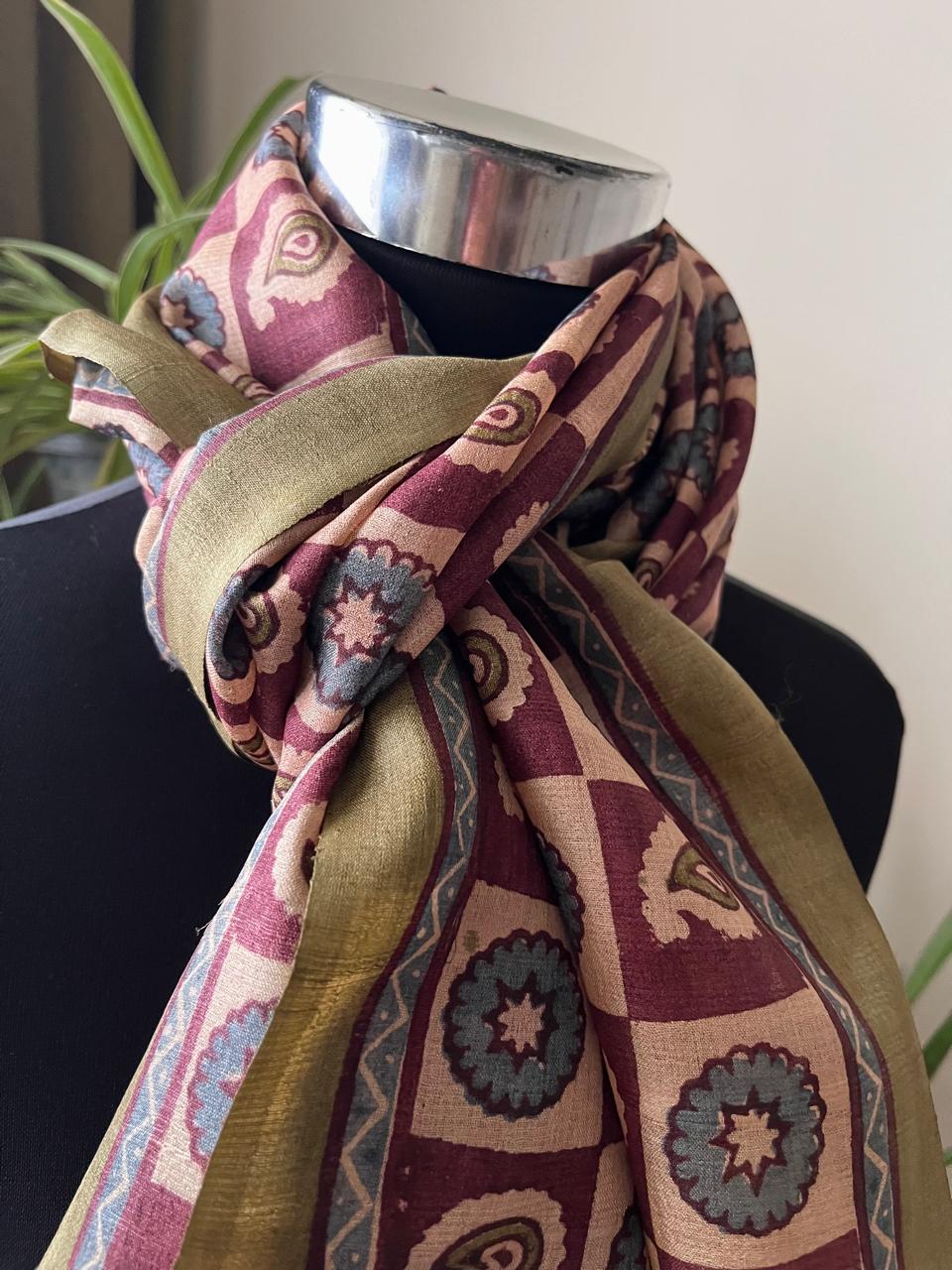Pure Tussar Silk Handblock Printed Stole