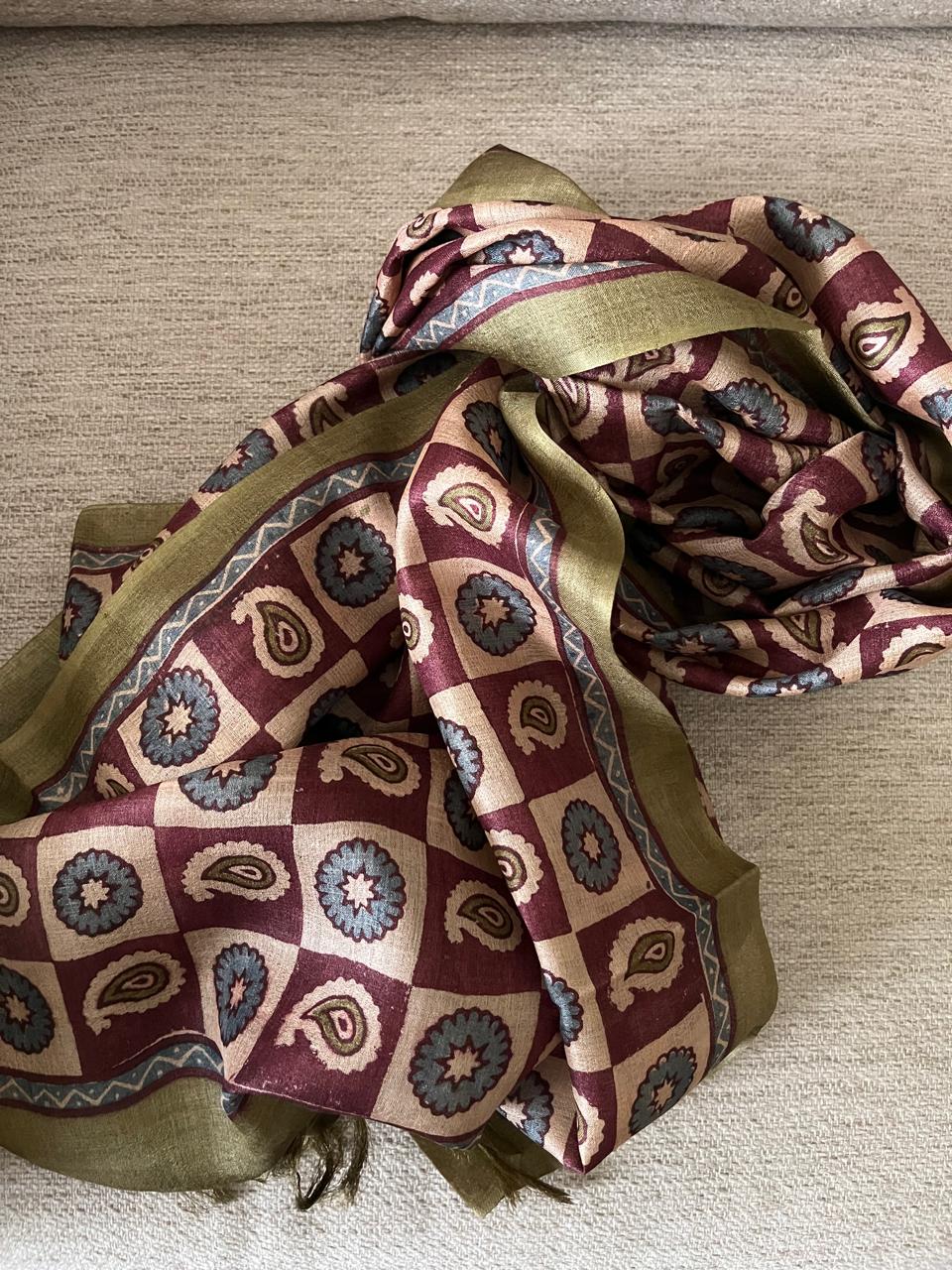 Pure Tussar Silk Handblock Printed Stole