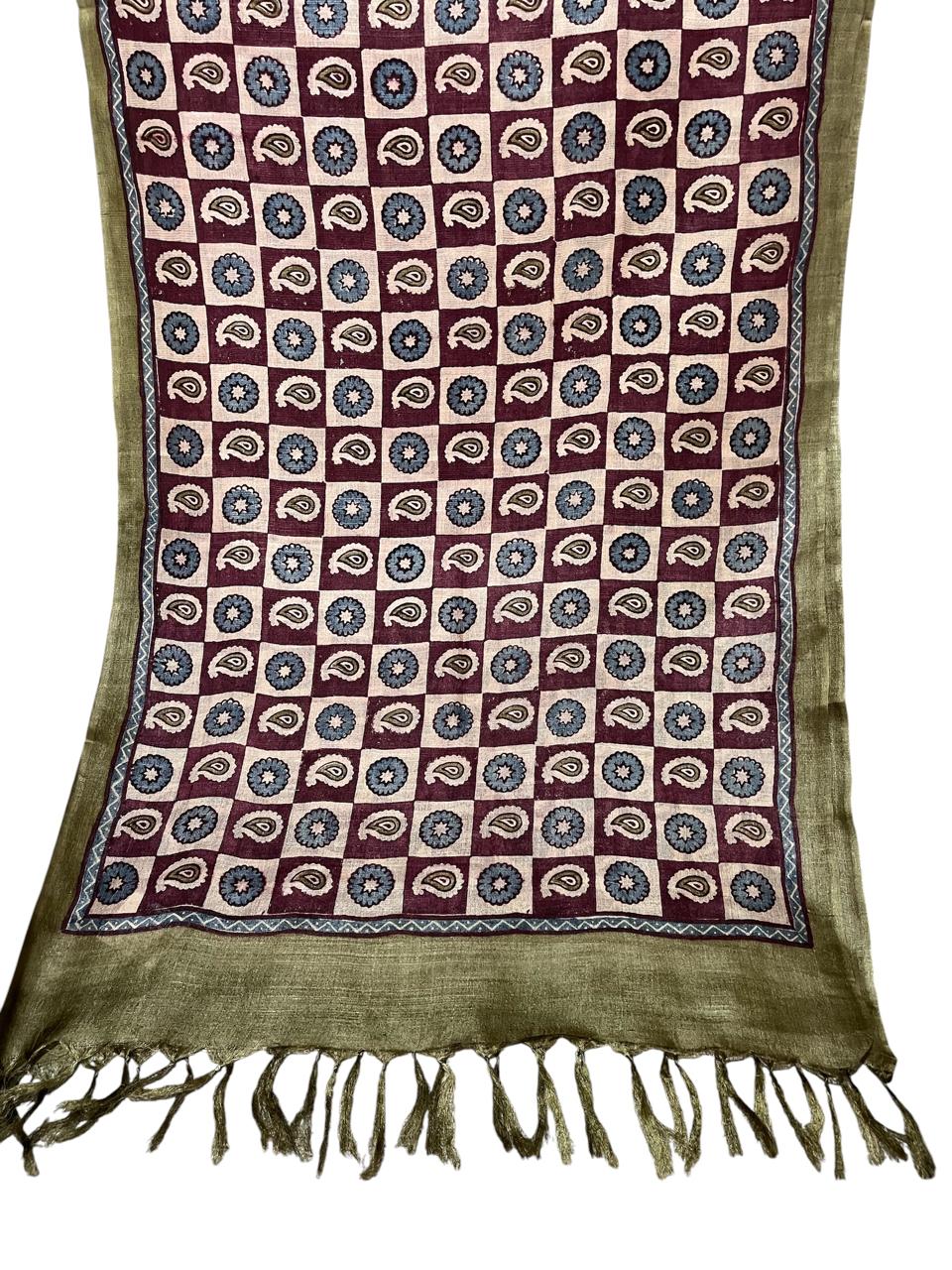Pure Tussar Silk Handblock Printed Stole