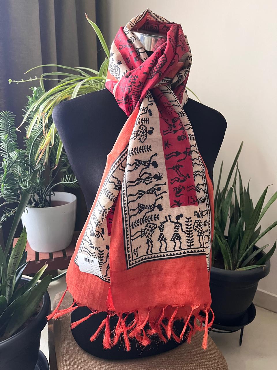 Pure Tussar Silk Handblock Printed Stole
