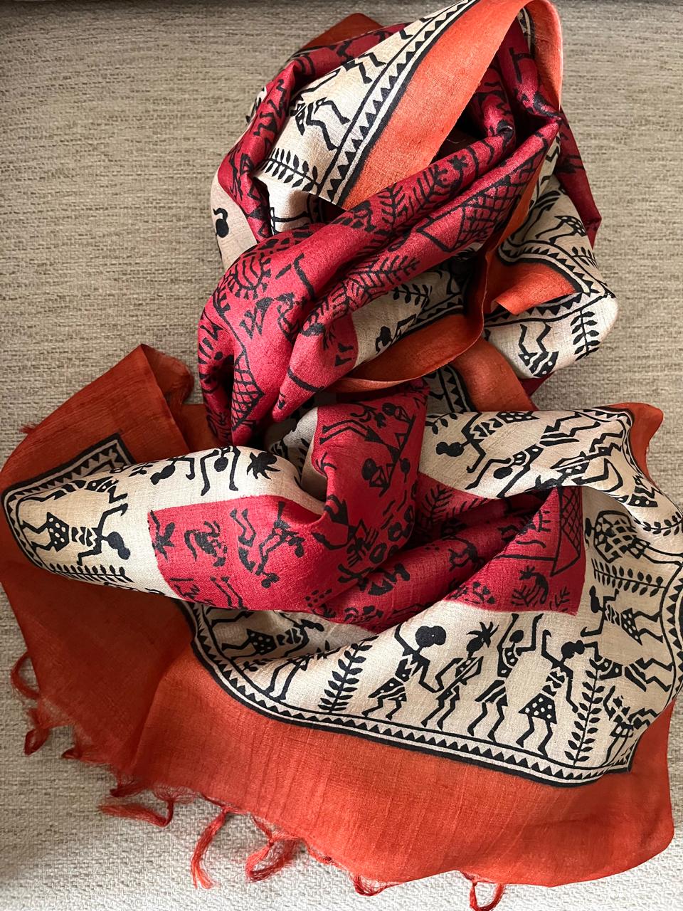 Pure Tussar Silk Handblock Printed Stole