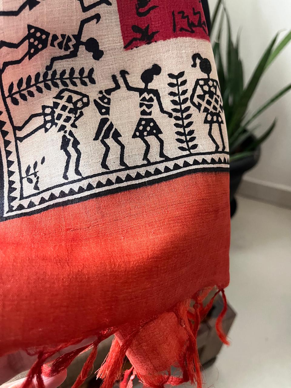 Pure Tussar Silk Handblock Printed Stole