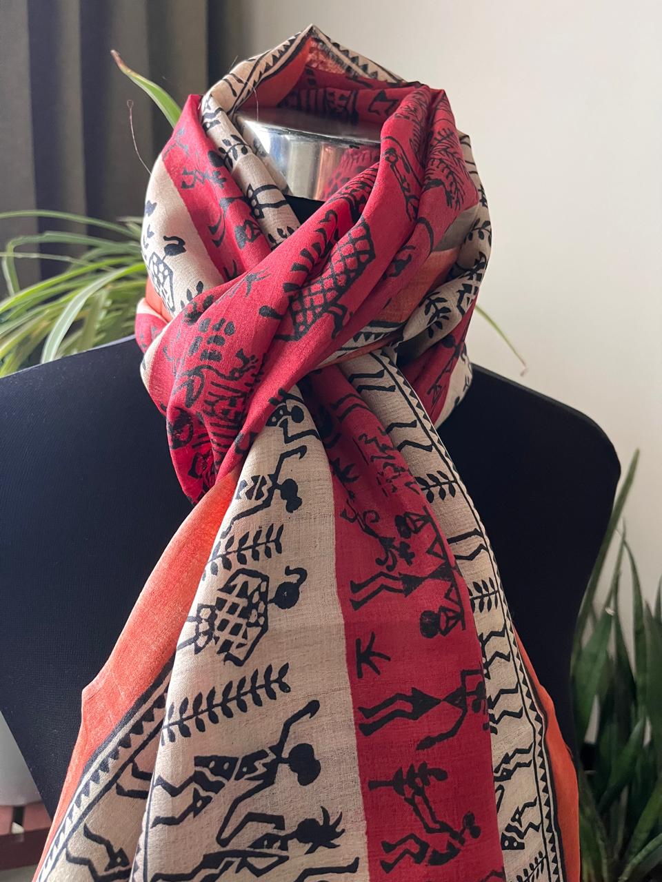 Pure Tussar Silk Handblock Printed Stole