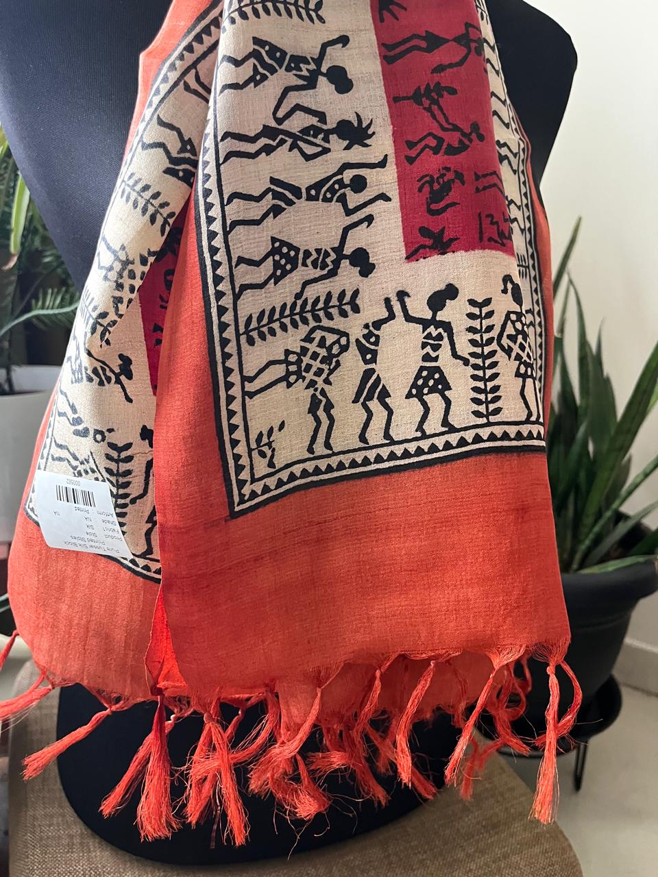 Pure Tussar Silk Handblock Printed Stole