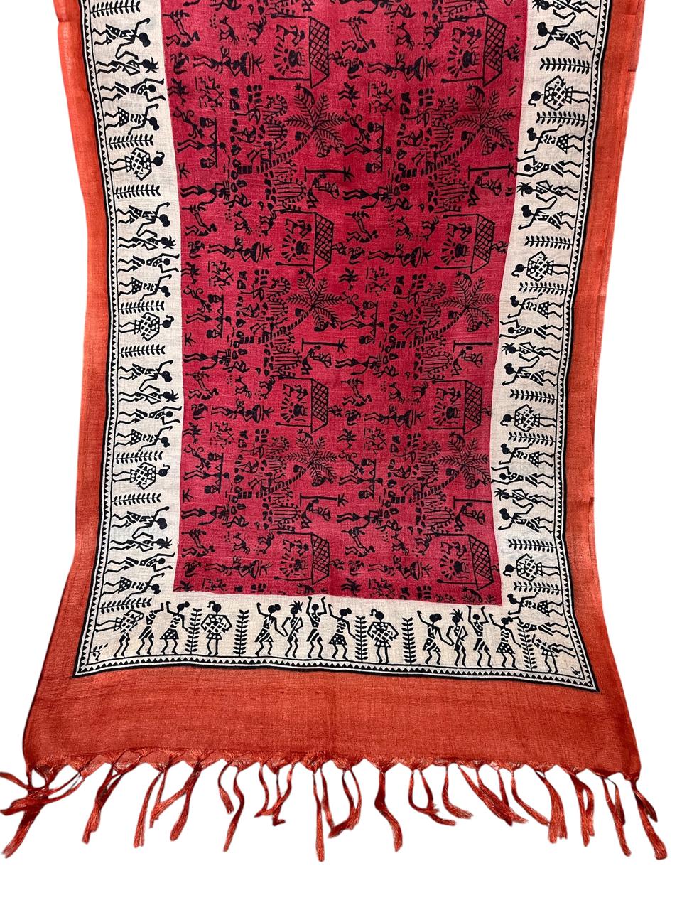 Pure Tussar Silk Handblock Printed Stole