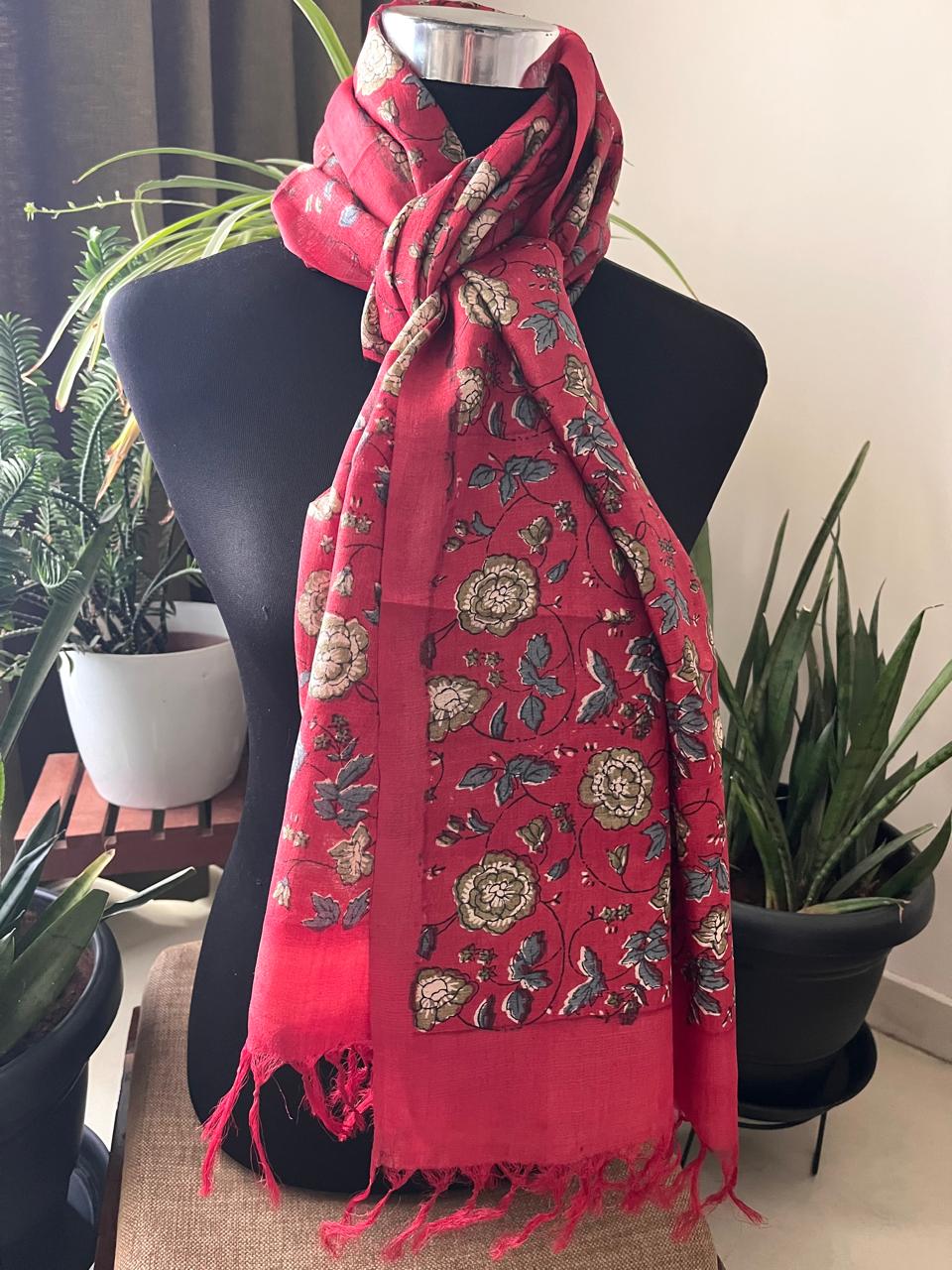 Pure Tussar Silk Handblock Printed Stole