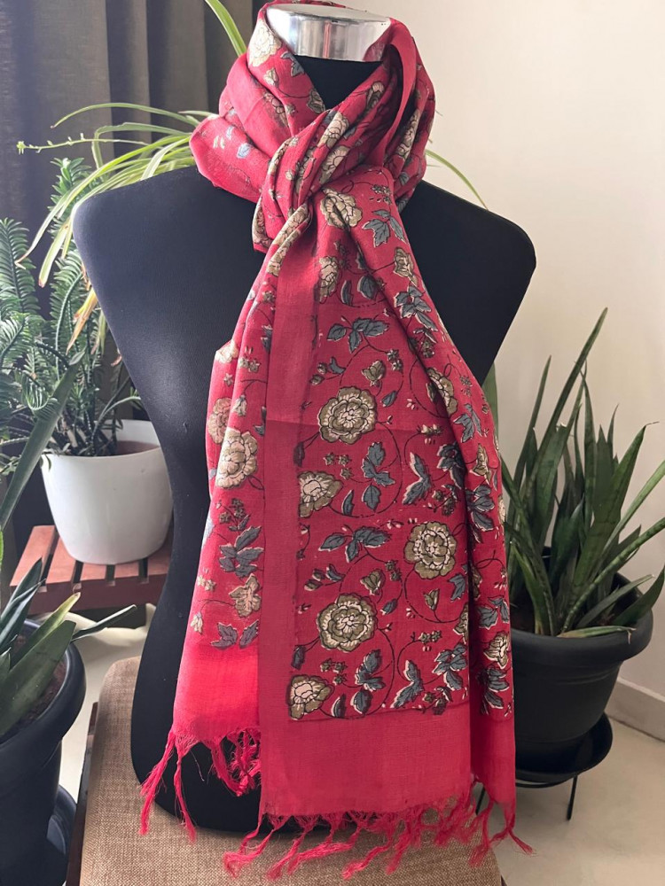 Image of Pure Tussar Silk Handblock Printed Stole