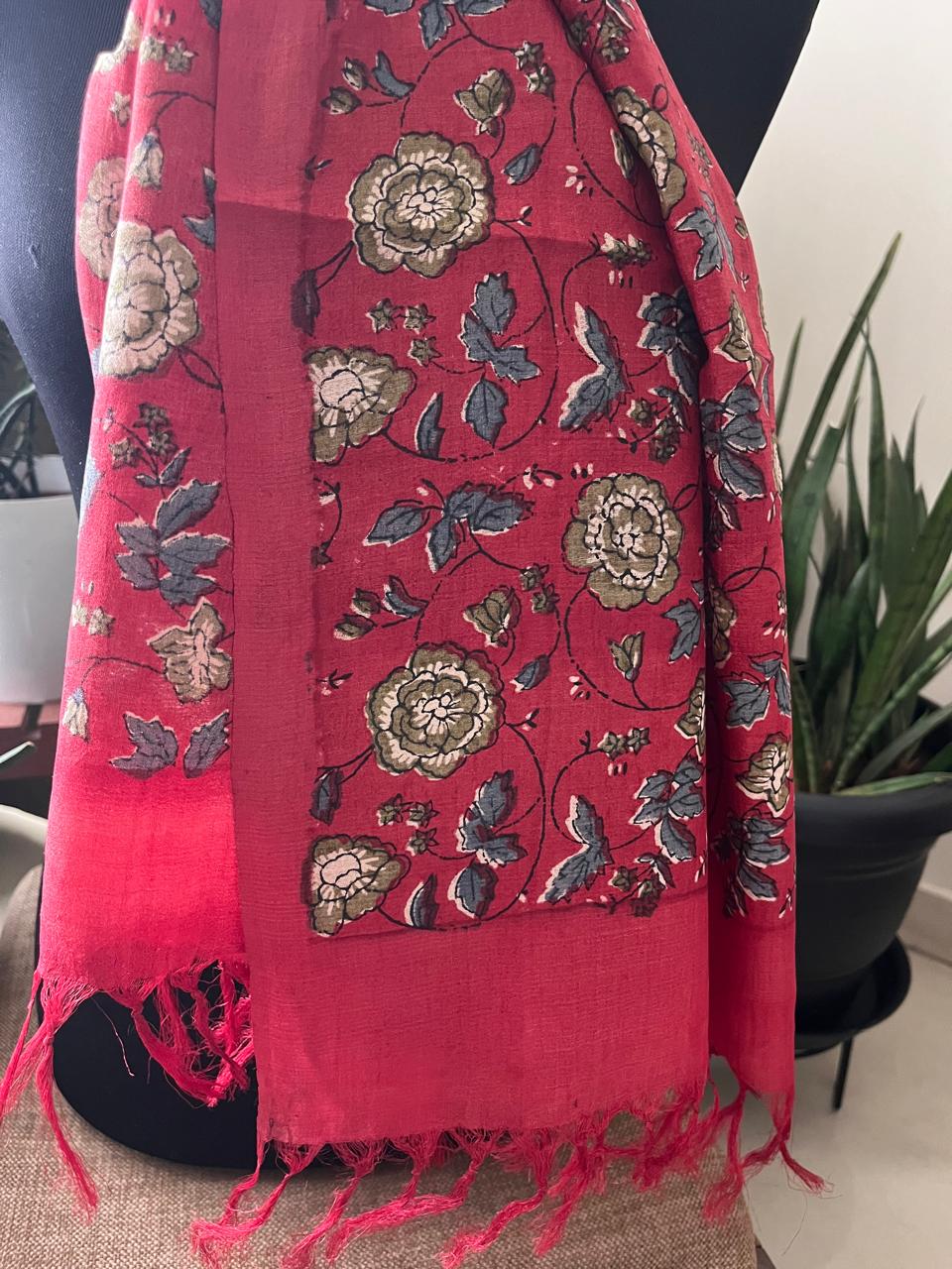 Pure Tussar Silk Handblock Printed Stole