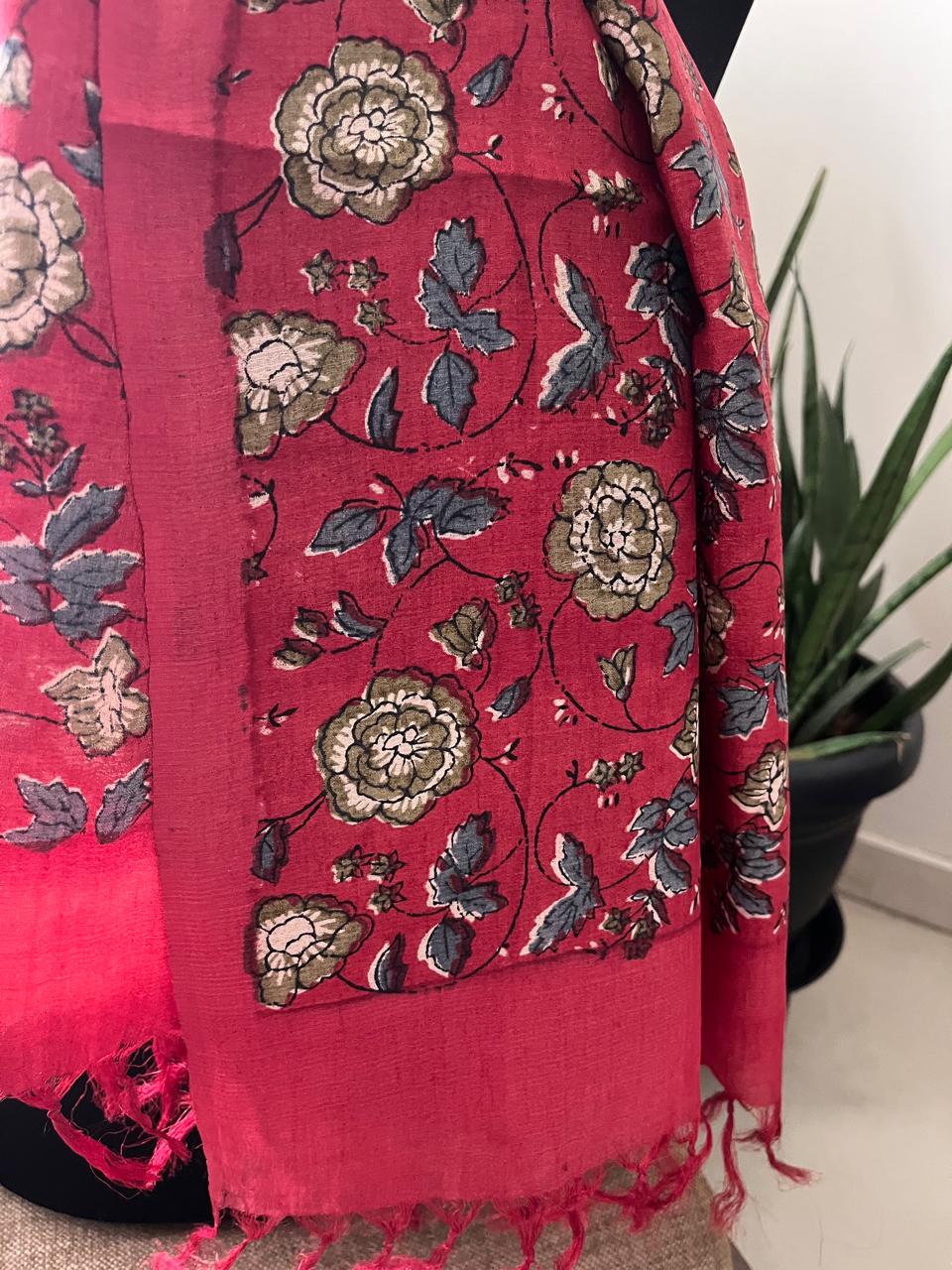 Pure Tussar Silk Handblock Printed Stole