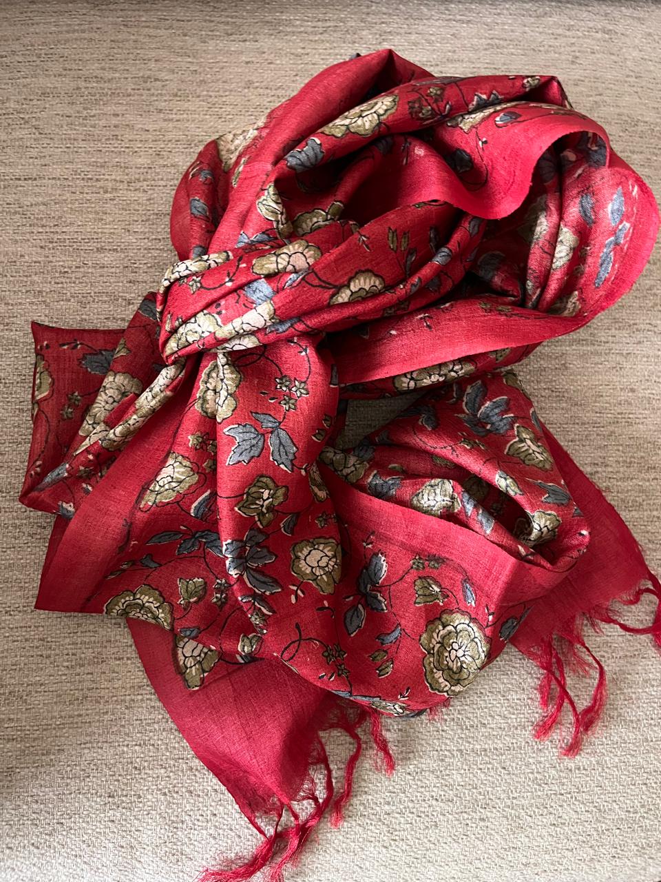 Pure Tussar Silk Handblock Printed Stole