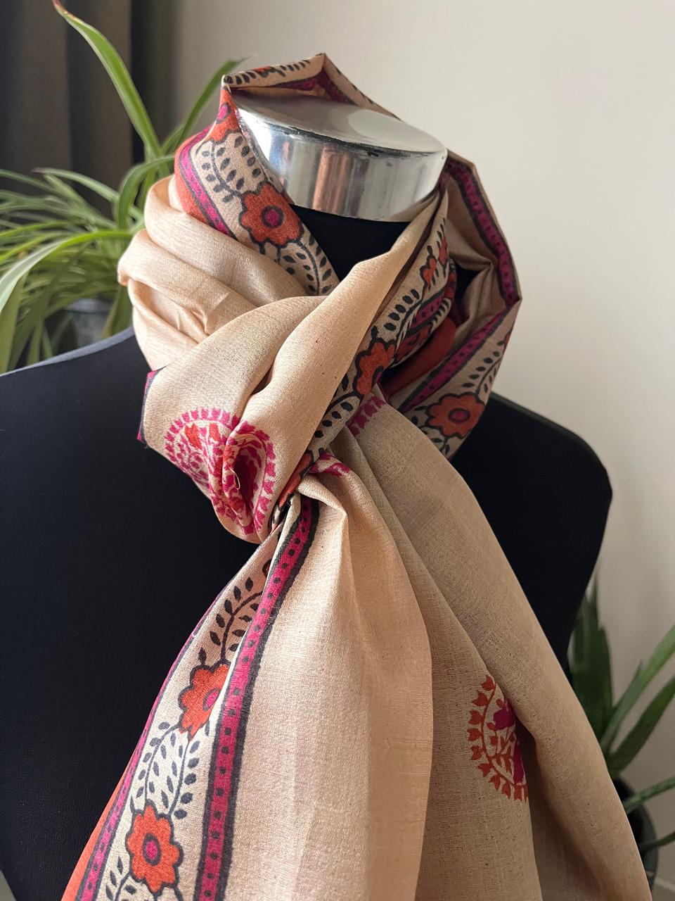 Pure Tussar Silk Handblock Printed Stole