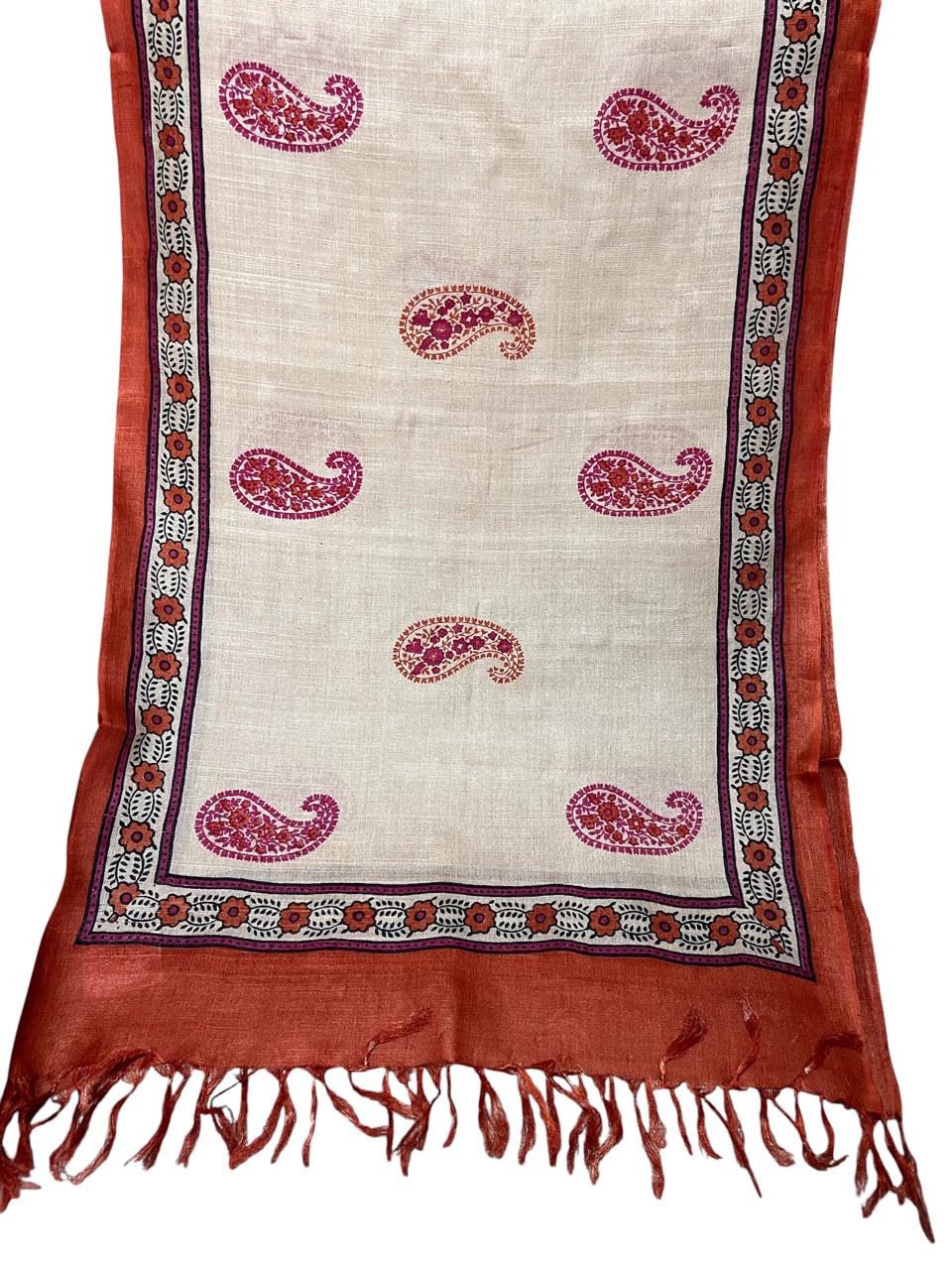 Pure Tussar Silk Handblock Printed Stole