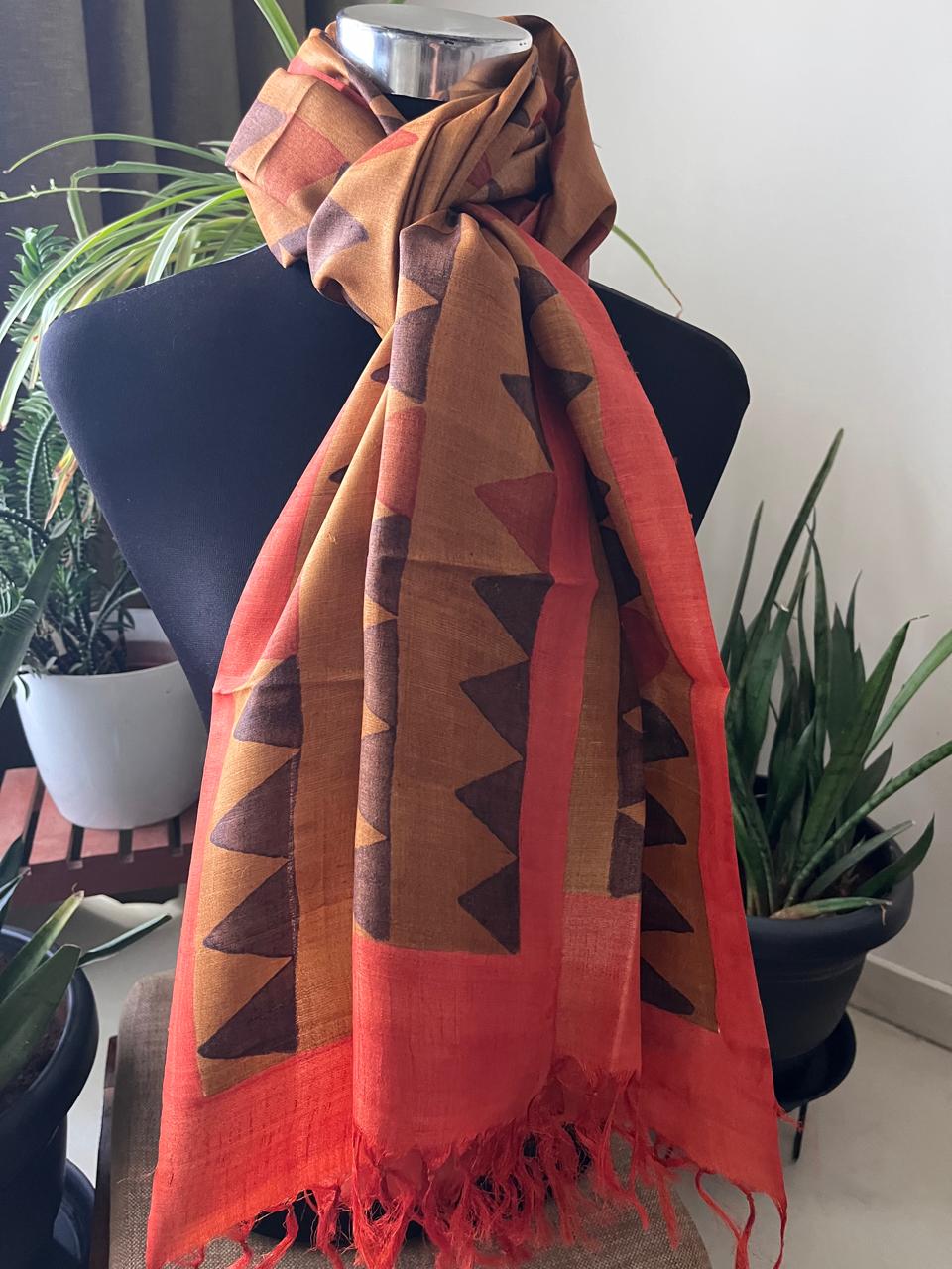 Pure Tussar Silk Handblock Printed Stole