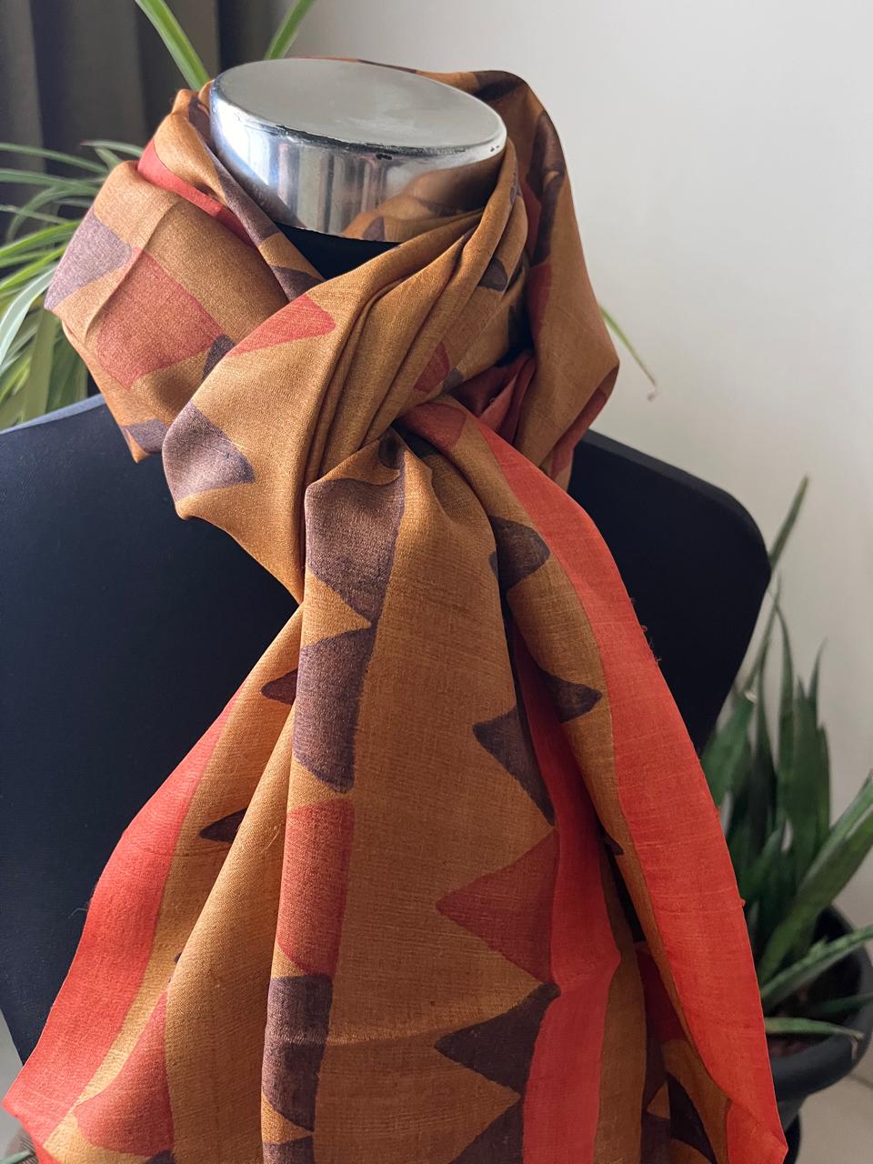 Pure Tussar Silk Handblock Printed Stole