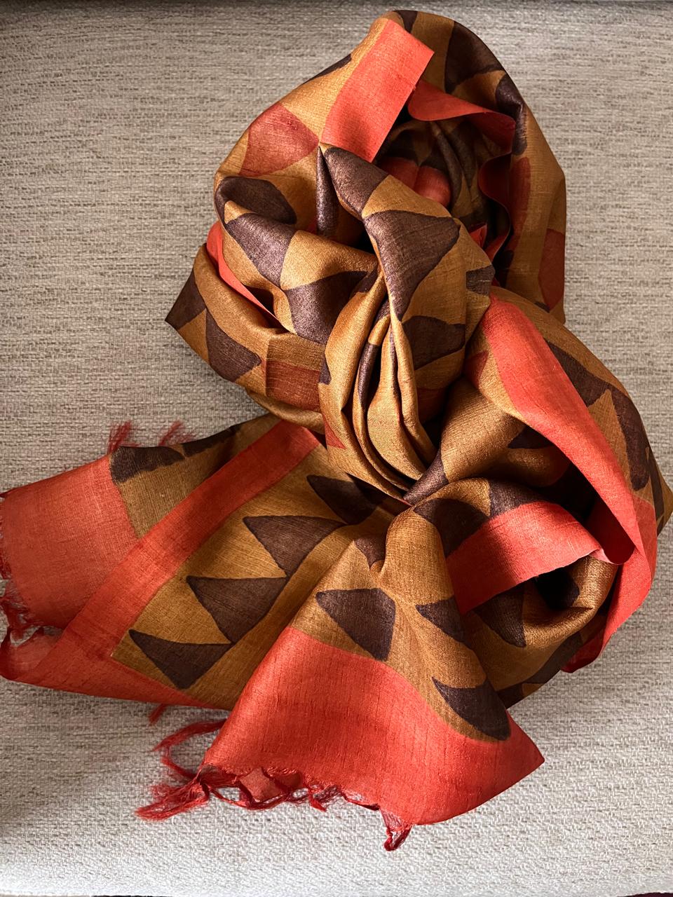 Pure Tussar Silk Handblock Printed Stole