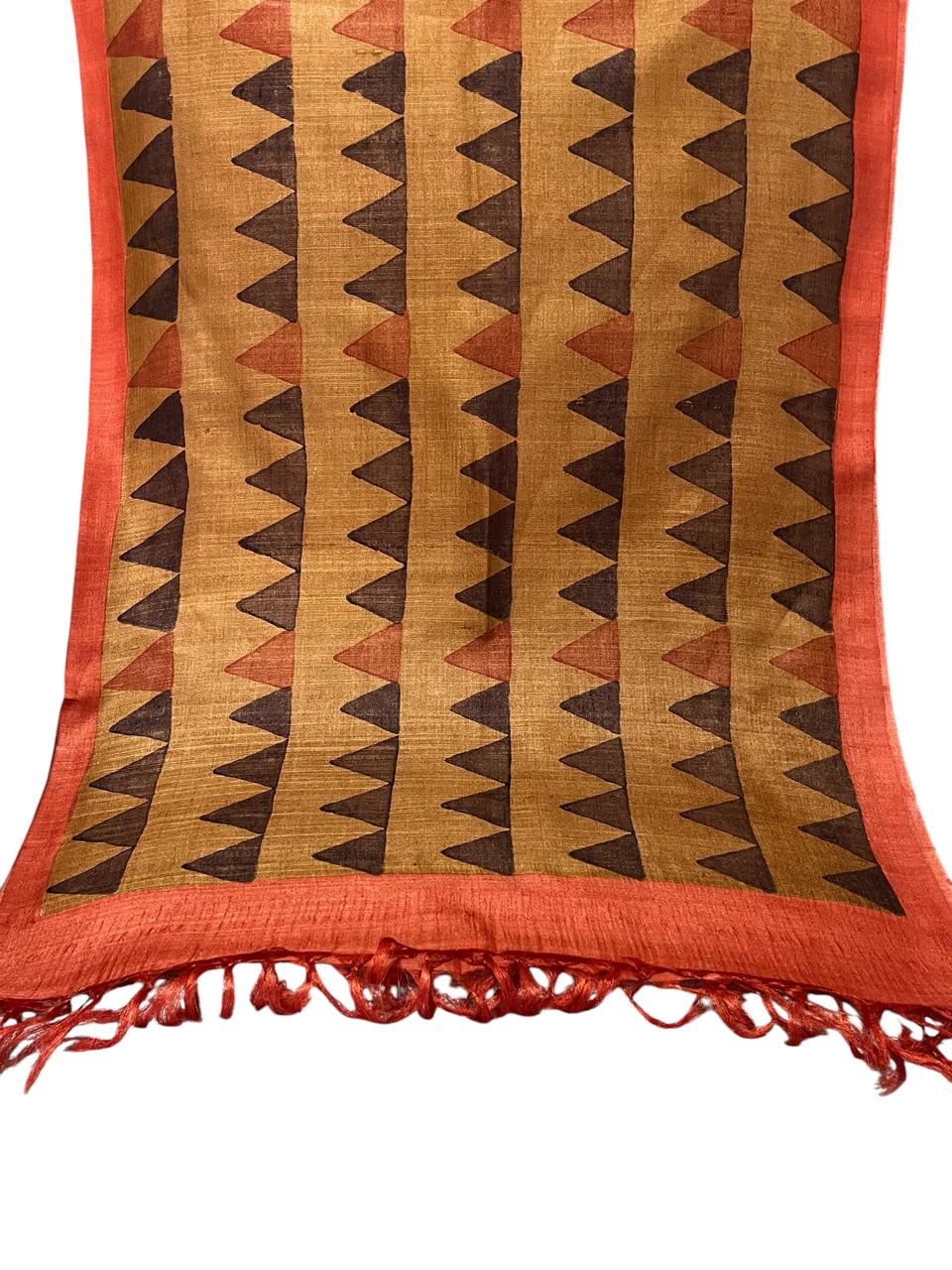 Pure Tussar Silk Handblock Printed Stole