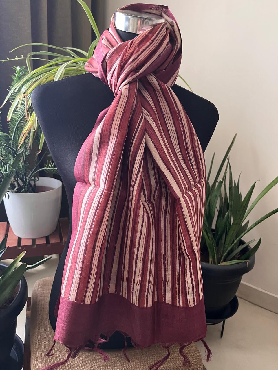 Pure Tussar Silk Handblock Printed Stole