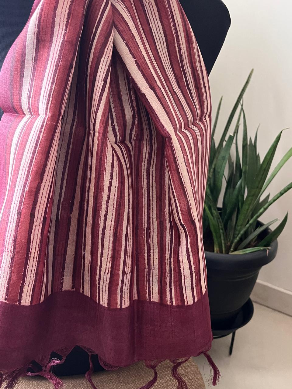 Pure Tussar Silk Handblock Printed Stole