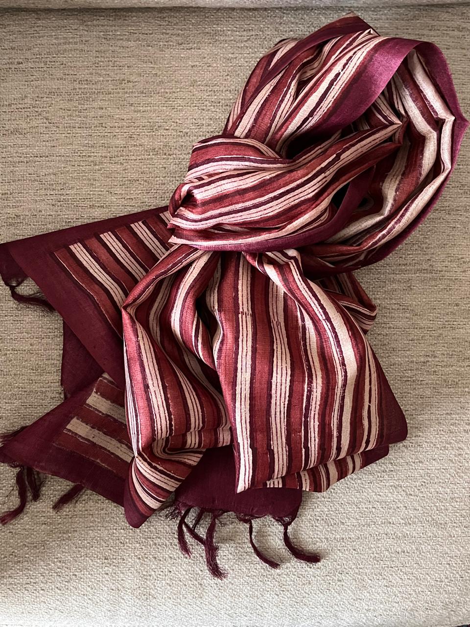 Pure Tussar Silk Handblock Printed Stole