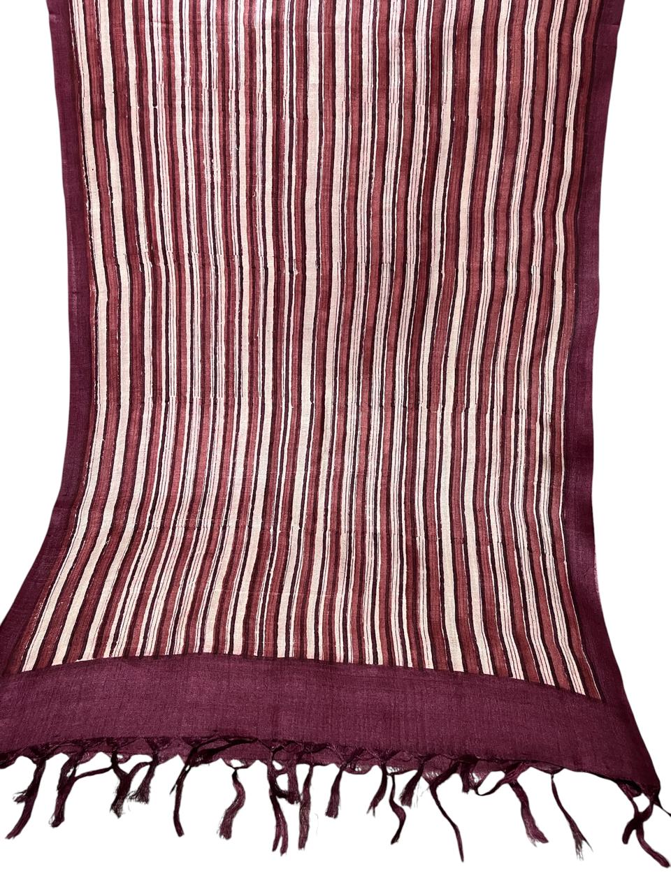 Pure Tussar Silk Handblock Printed Stole