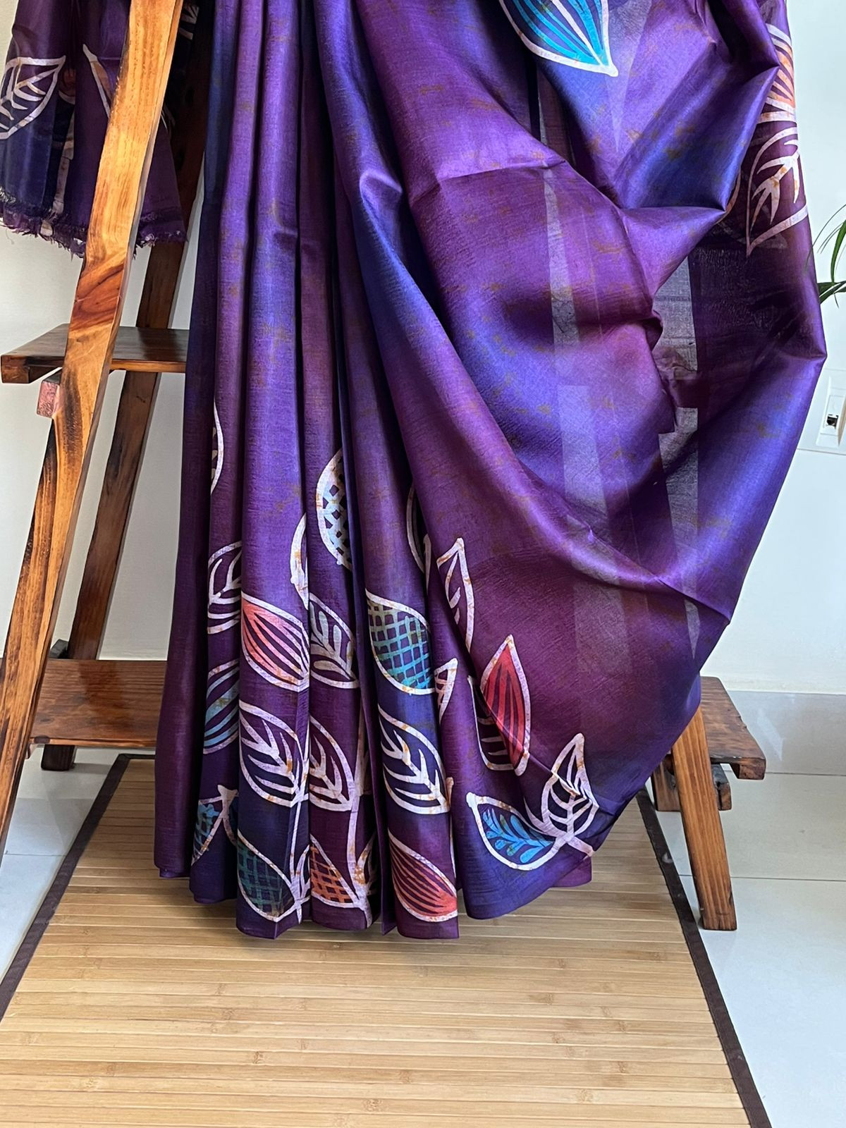 Very exclusive Pure Tussar Silk Saree with Wax Batik Handwork - Shades of Purple